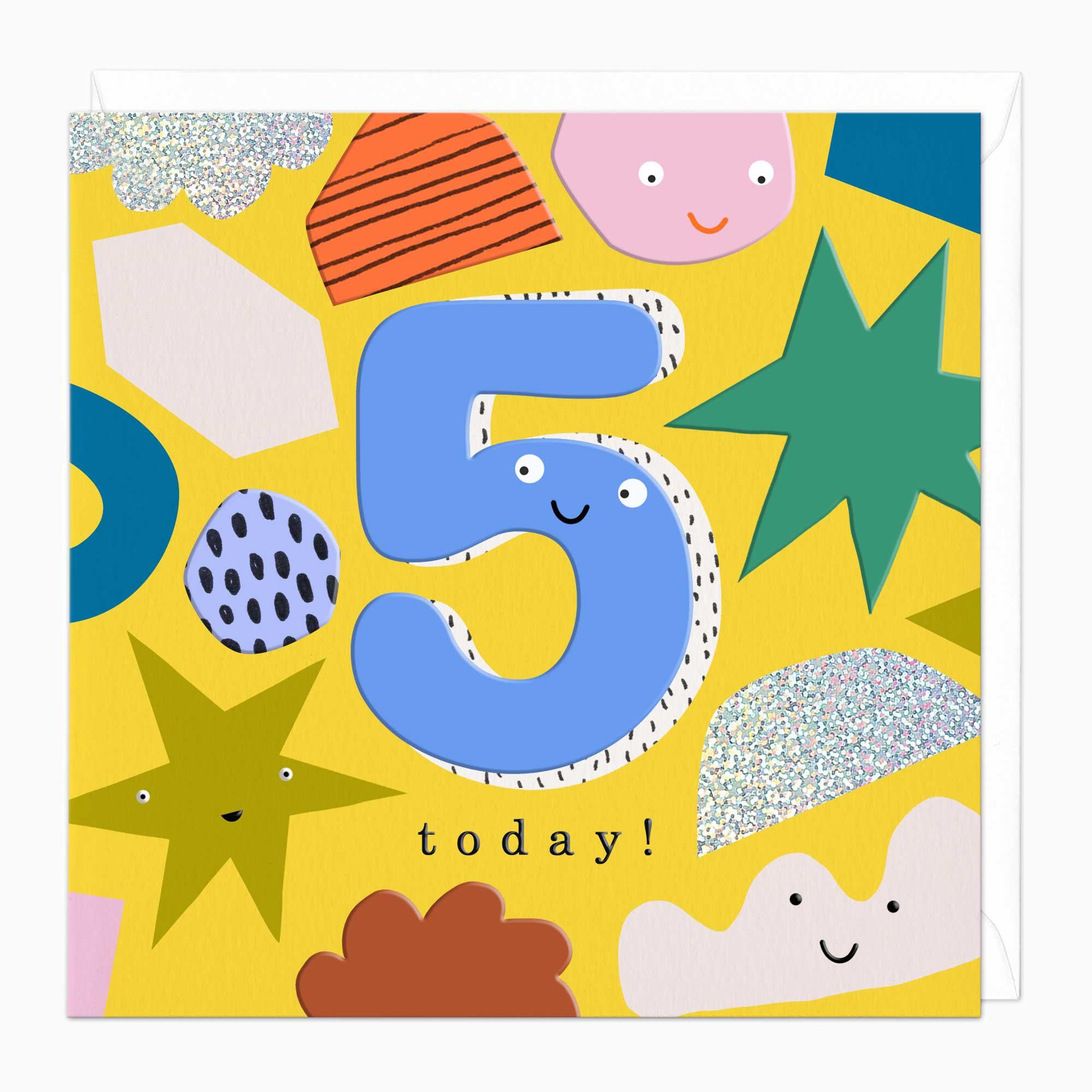 Greeting Card-F341 - 5 Today! Birthday Shapes Card-Whistlefish