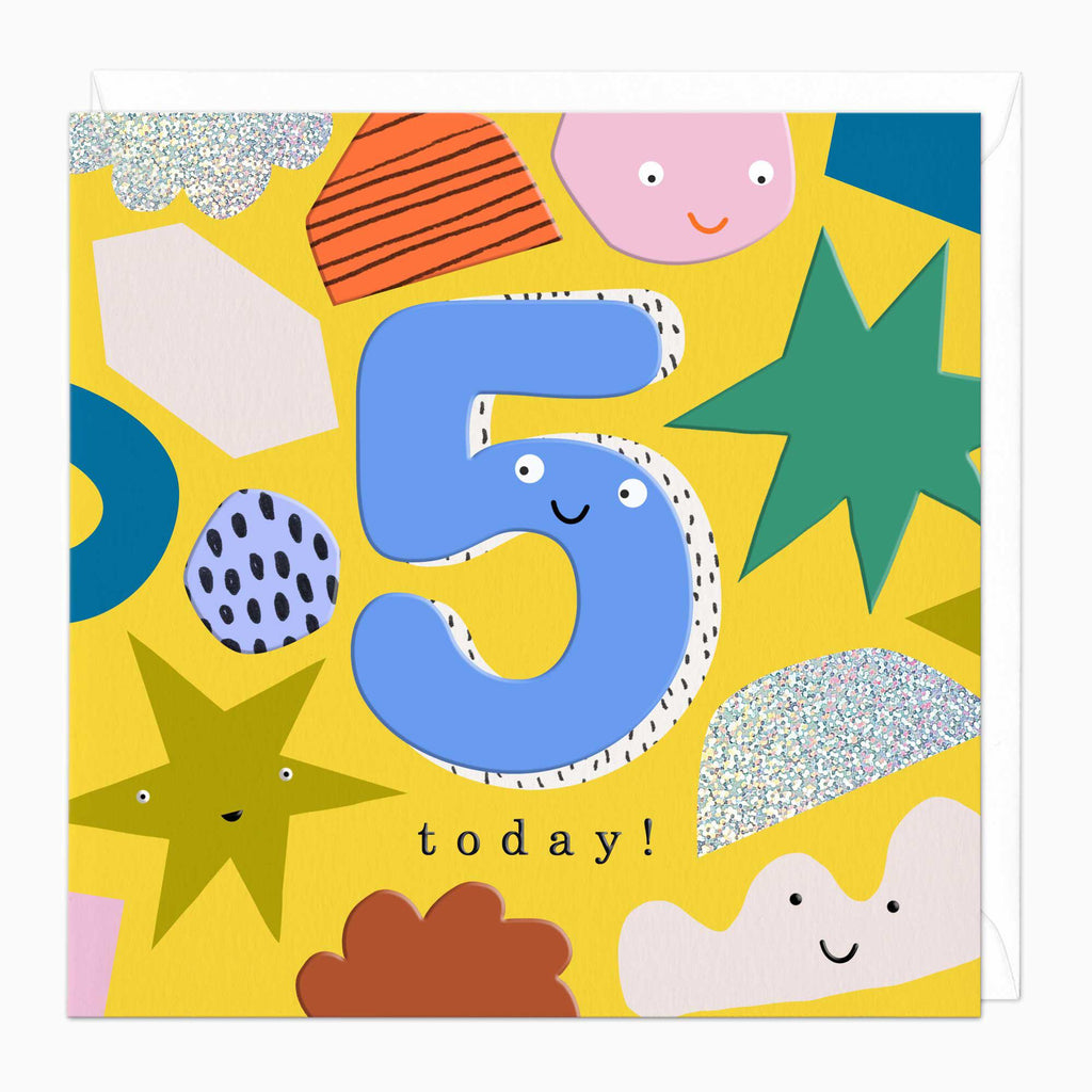 Greeting Card-F341 - 5 Today! Birthday Shapes Card-Whistlefish