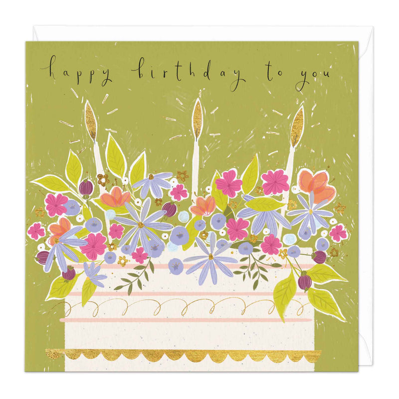 Greeting Card - F345 - Decorative Florals Birthday Cake Card - Decorative Florals Birthday Cake Card - Whistlefish