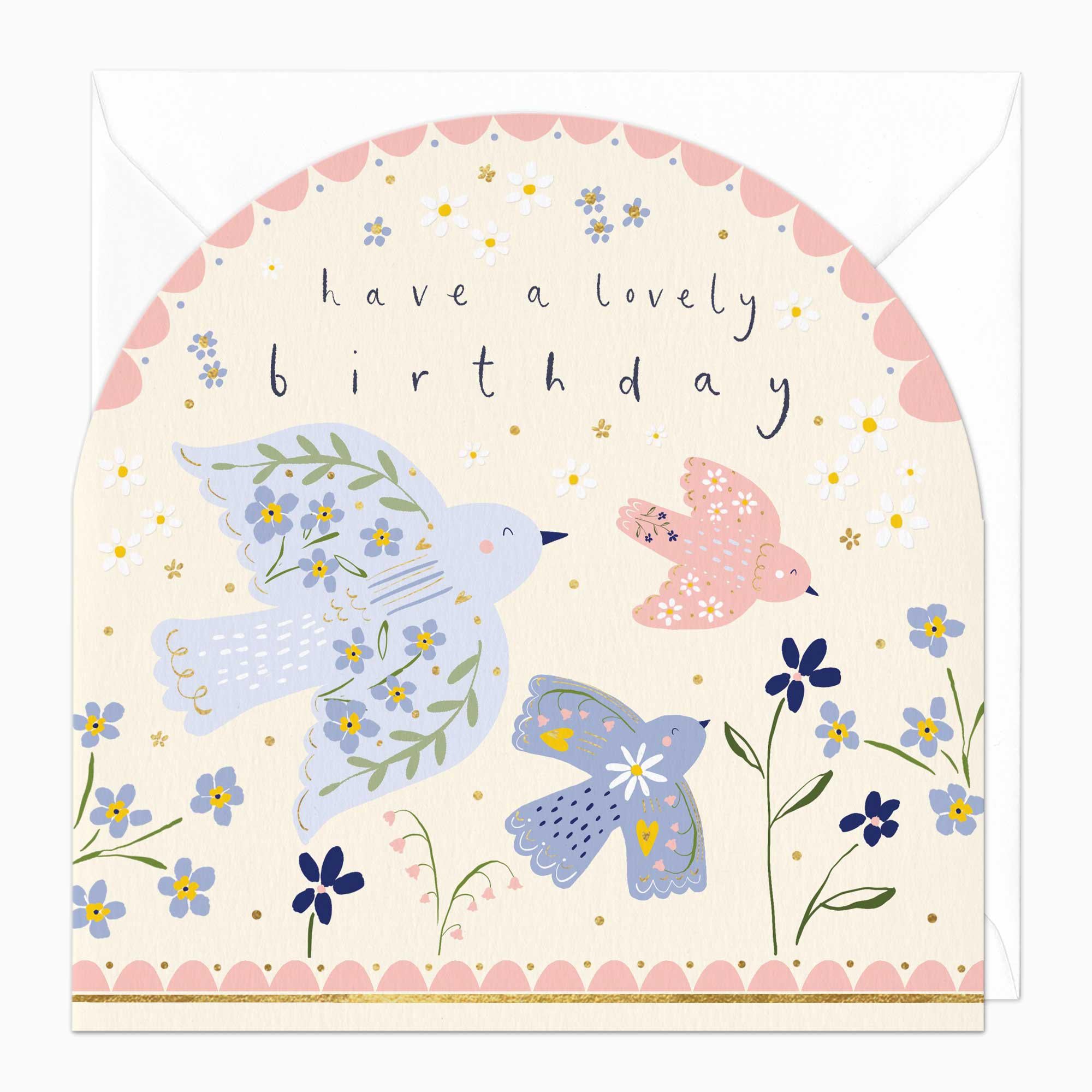 Greeting Card-F349 - Lovely Birds Birthday Arch Card-Whistlefish
