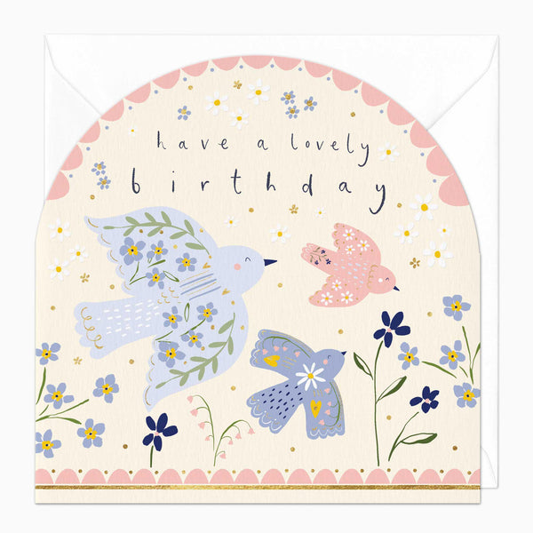 Greeting Card-F349 - Lovely Birds Birthday Arch Card-Whistlefish
