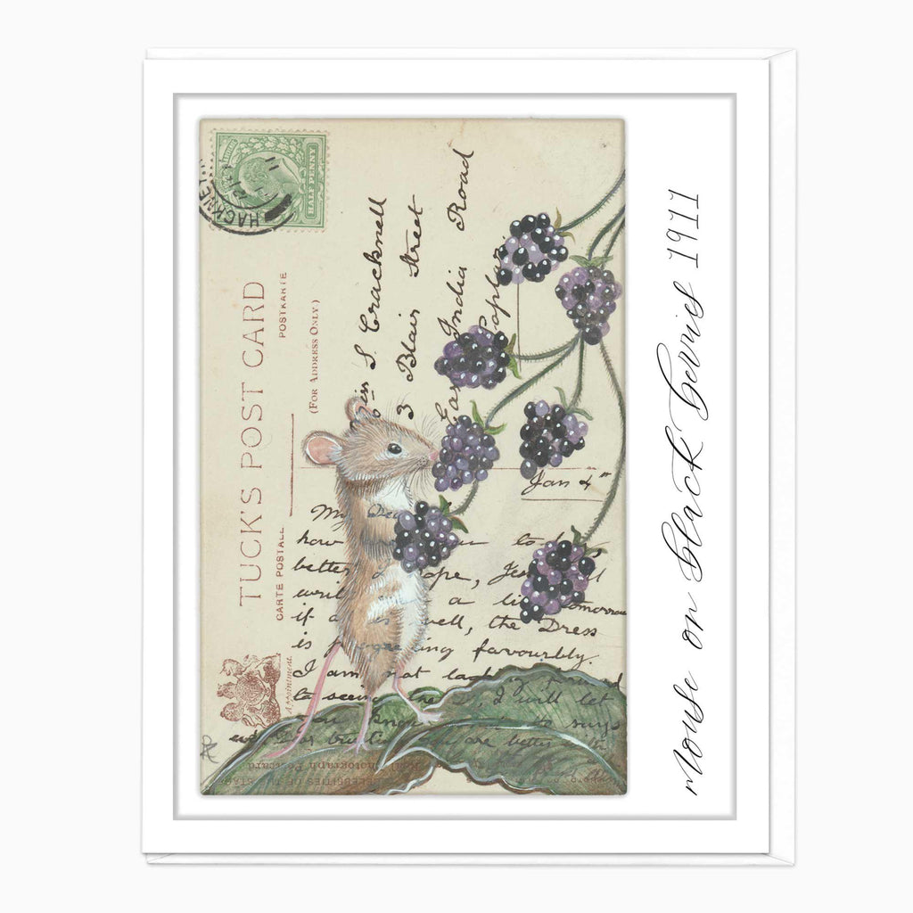 Greeting Card-F357 - Blackberry Mouse Vintage Art Card-Zenna Rogers Art