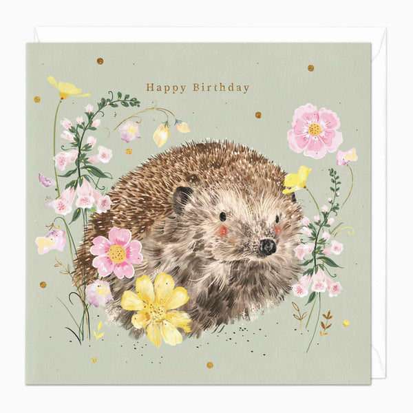 Greeting Card-F359 - Wild Floral Hedgehog Birthday Card-Whistlefish