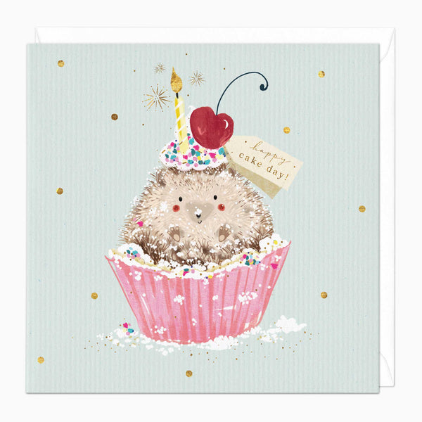 Greeting Card-F360 - Hedgehog In Cupcake Birthday Card-Whistlefish