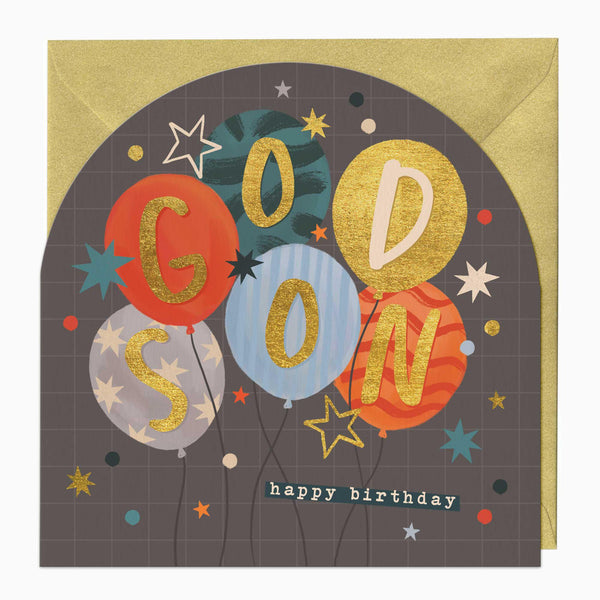 Greeting Card-F362 - Godson Balloons Birthday Arch Card-Whistlefish