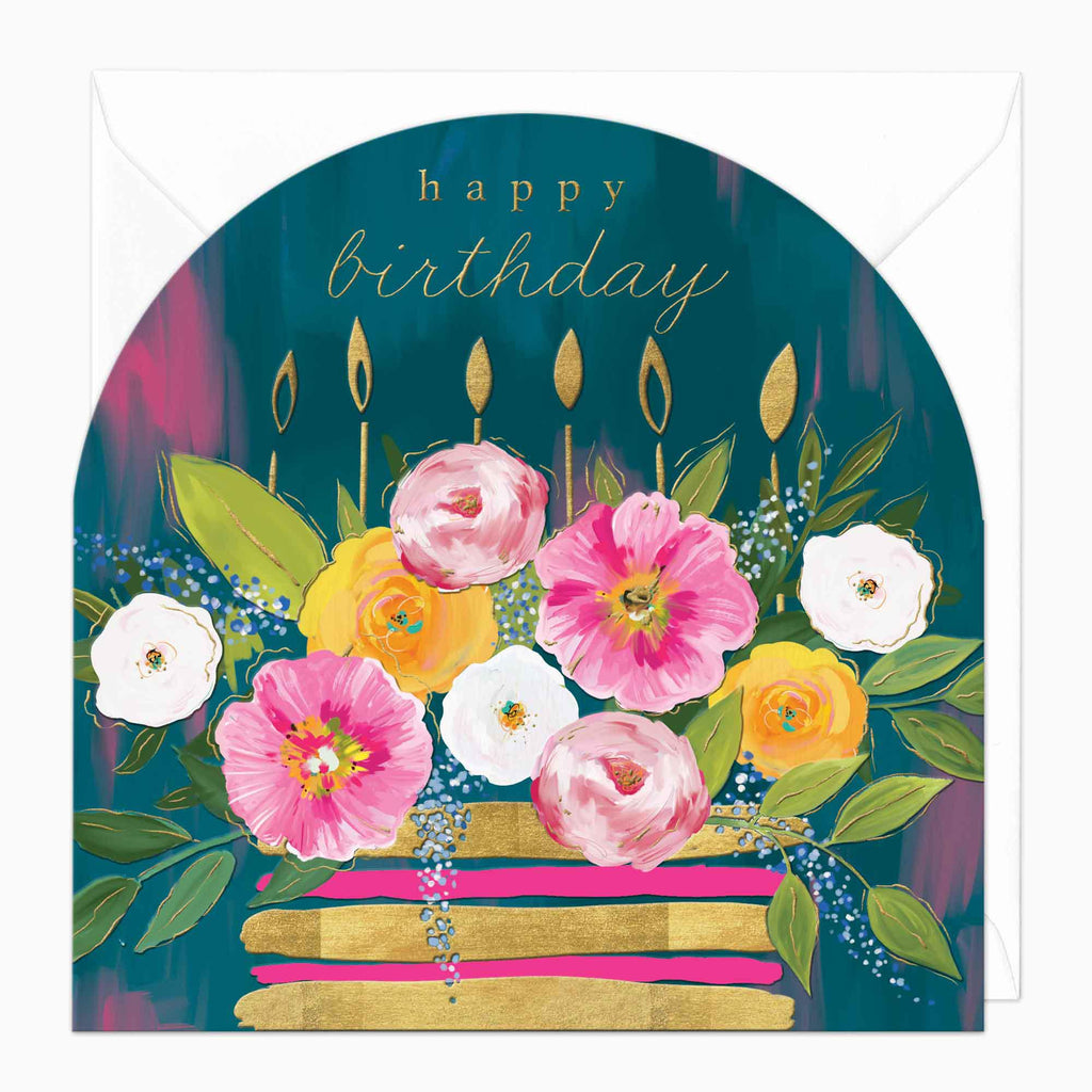 Greeting Card-F366 - Lovely Floral Birthday Arch Card-Whistlefish