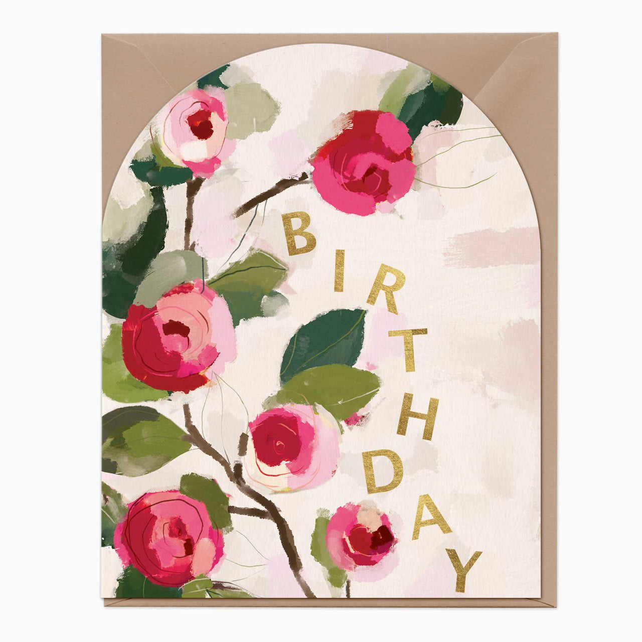 Greeting Card-F391 - Camellia Birthday Arch Card-Whistlefish