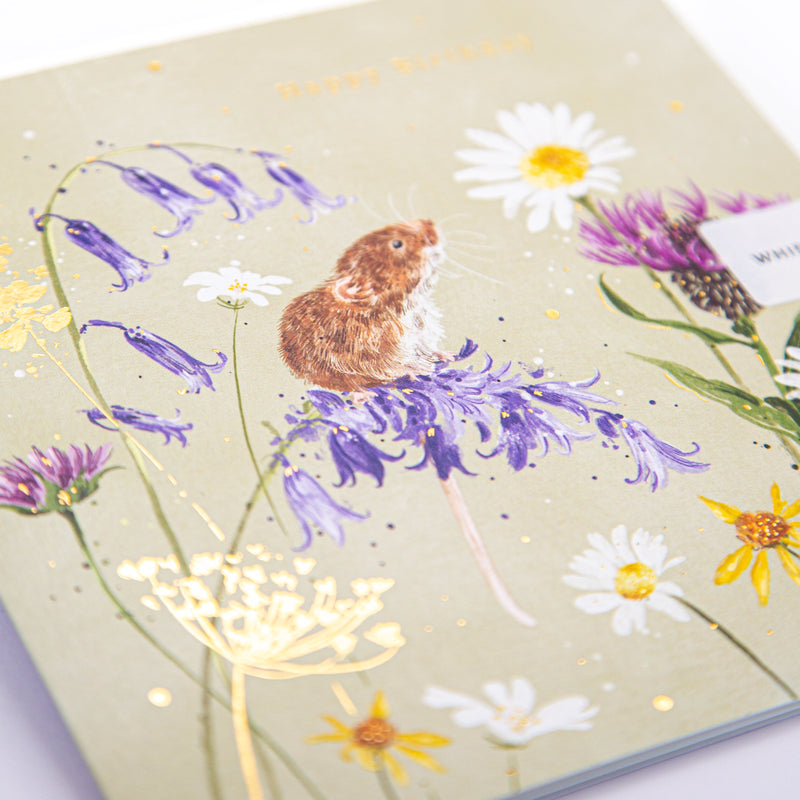 Greeting Card - F398 - Field Mouse Among Florals Birthday Card - Field Mouse Among Florals Birthday Card - Whistlefish