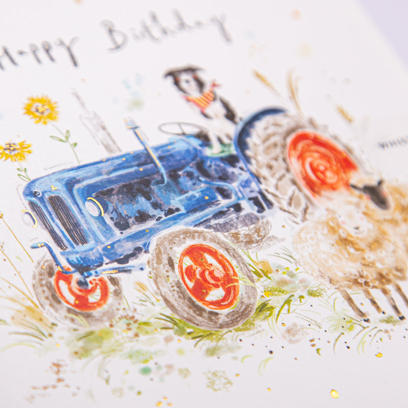 Greeting Card - F401 - Sheepdog Tractor Birthday Card - Sheepdog Tractor Birthday Card - Whistlefish