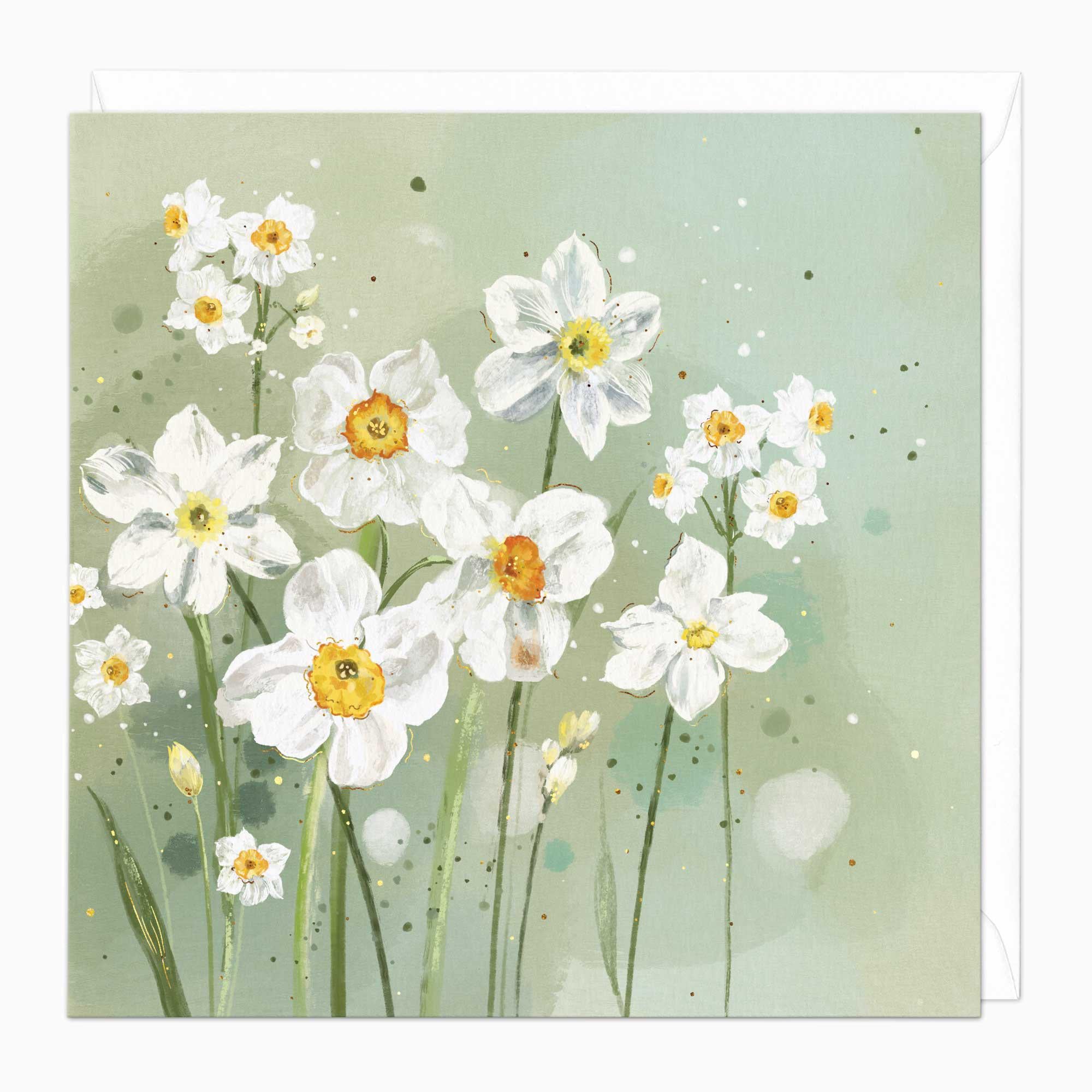 Greeting Card-F418 - White Daffodils Art Card-Whistlefish