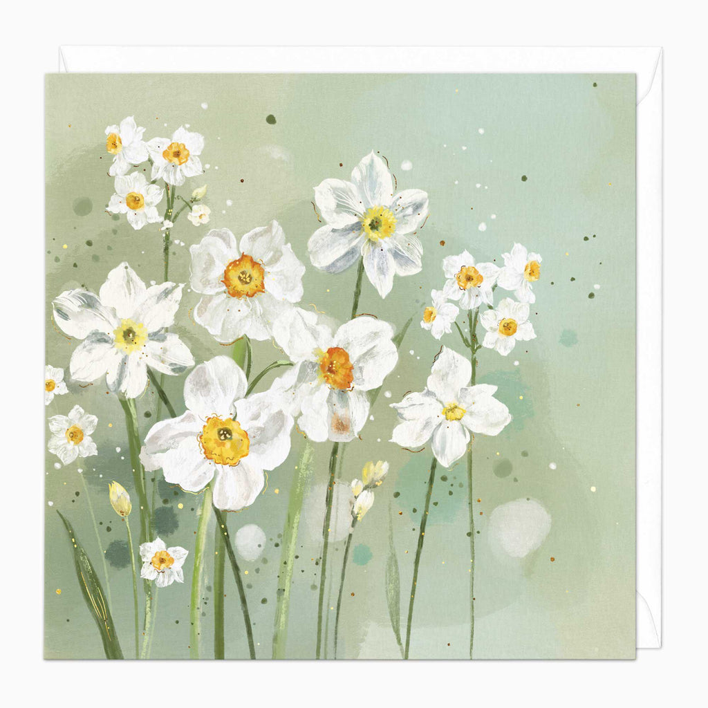 Greeting Card-F418 - White Daffodils Art Card-Whistlefish
