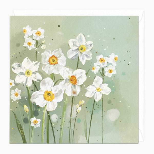 Greeting Card-F418 - White Daffodils Art Card-Whistlefish