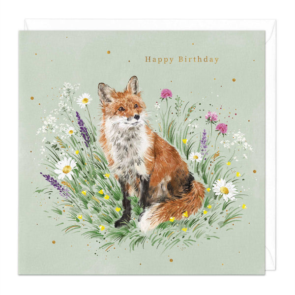 Greeting Card - F422 - Fox In Florals Birthday Card - Fox In Florals Birthday Card - Whistlefish