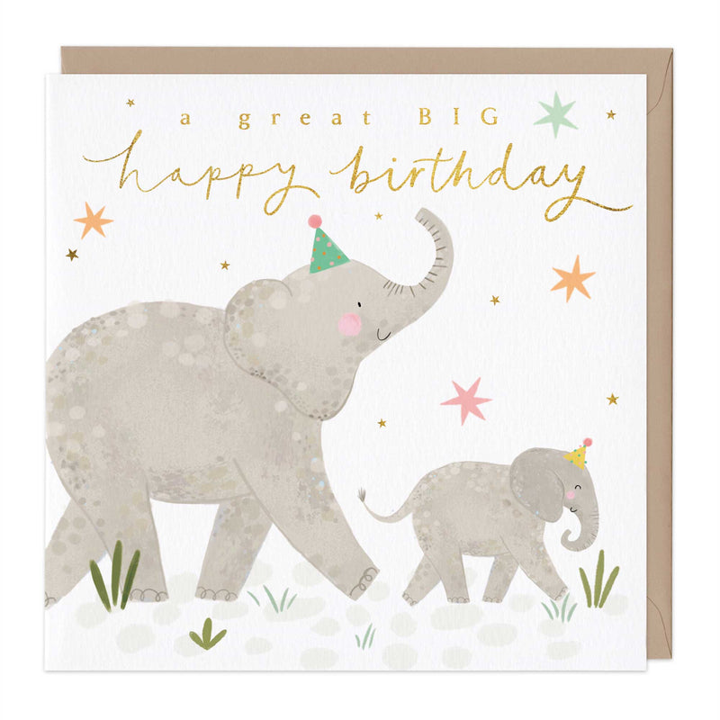 Greeting Card - F451 - Happy Elephant Birthday Card - Happy Elephant Birthday Card - Whistlefish