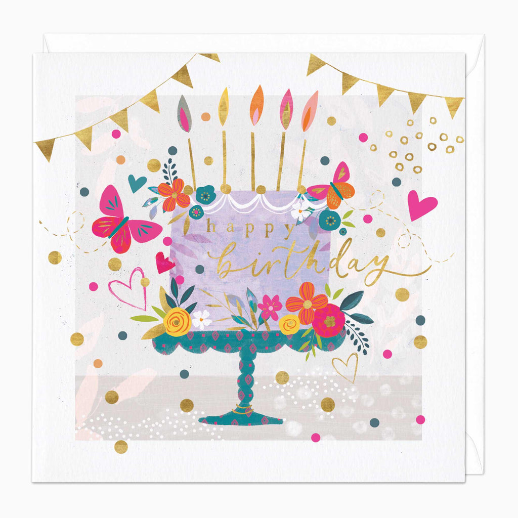 Greeting Card-F483 - Floral Birthday Cake Card-Whistlefish