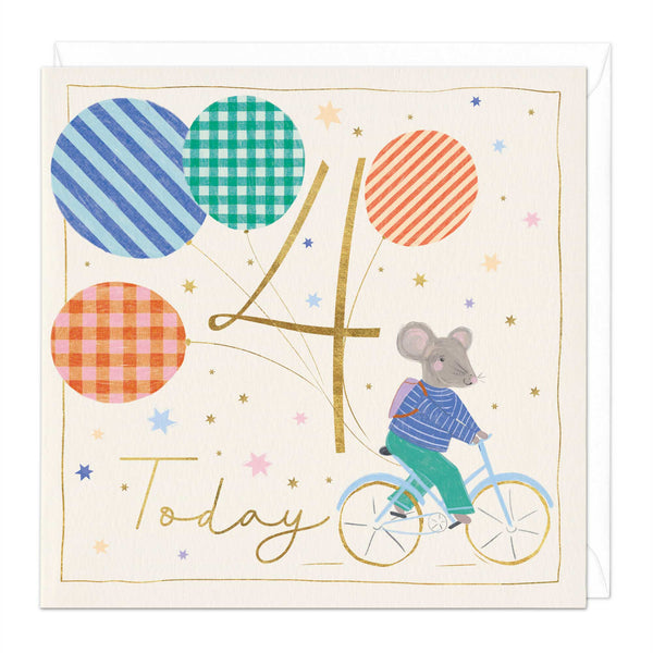 Greeting Card - F486 - Pedalling Into 4 Birthday Card - Pedalling Into 4 Birthday Card - Whistlefish