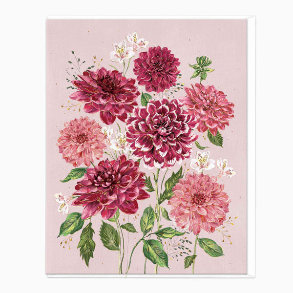Greeting Card-F487 - Dahlias Blooming Art Card-Whistlefish
