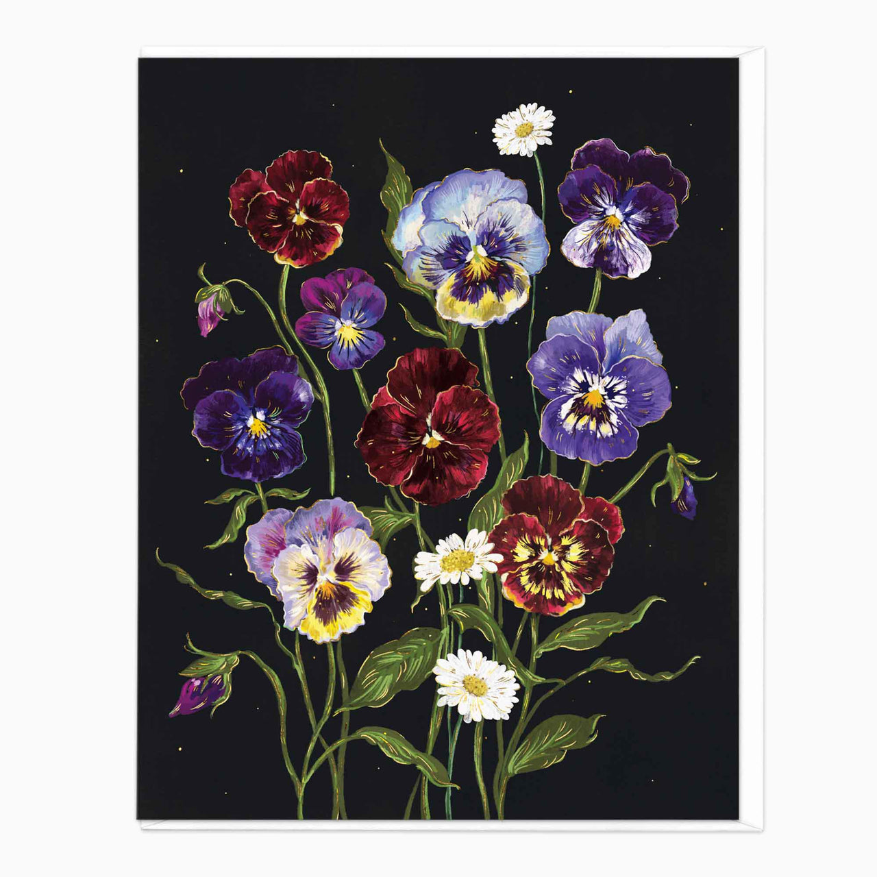Greeting Card-F490 - Midnight Pansies Art Card-Whistlefish