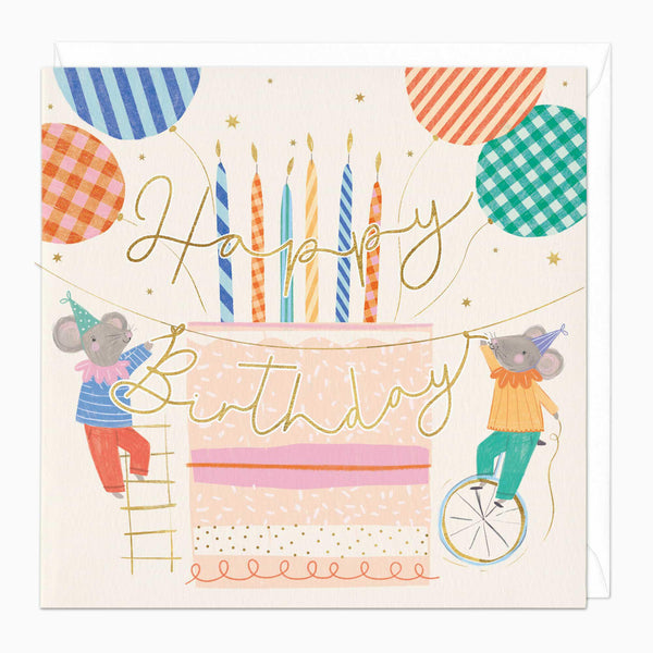 Greeting Card-F492 - Playful Mice Birthday Card-Whistlefish