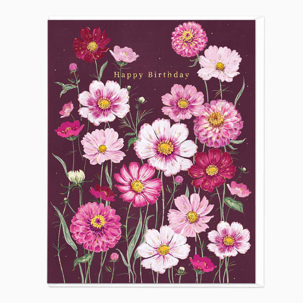 Greeting Card-F493 - Fields Of Pink Birthday Card-Whistlefish