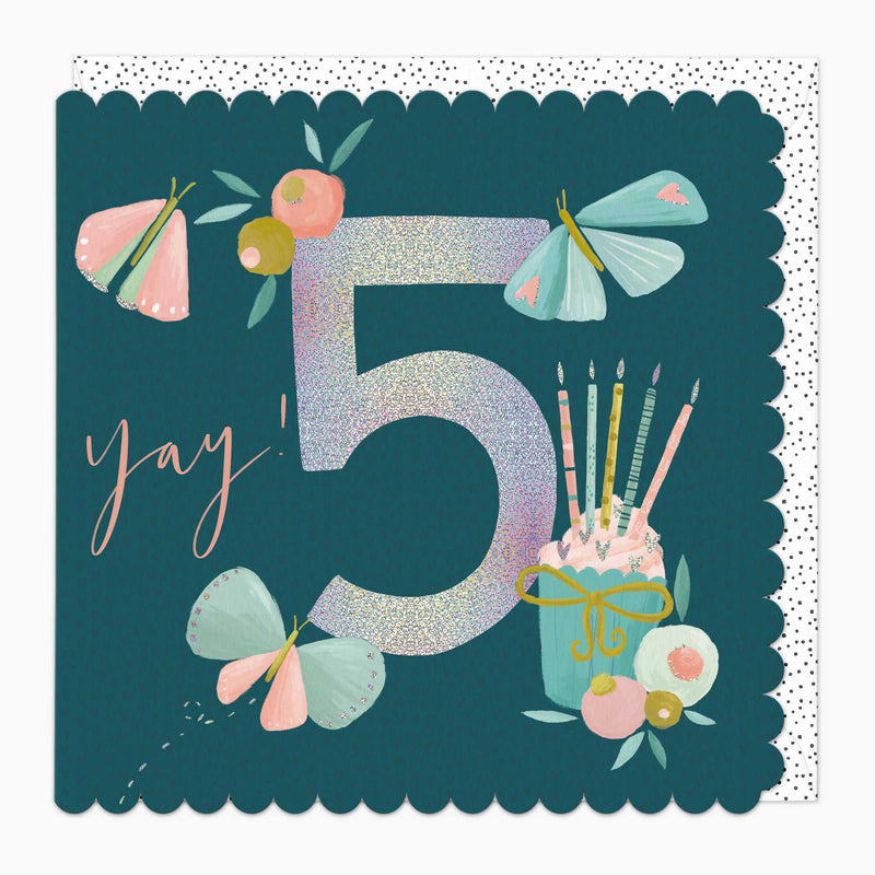 Greeting Card - F503 - Yay! 5th Birthday Scalloped Card - Yay! 5th Birthday Scalloped Card - Whistlefish