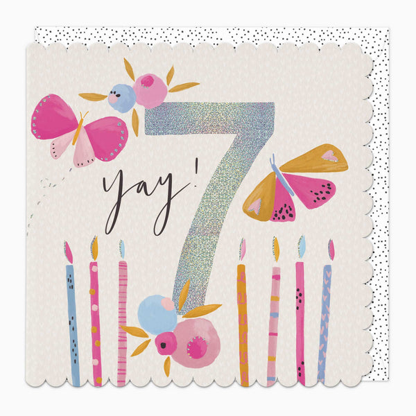 Greeting Card - F505 - Yay! 7th Birthday Scalloped Card - Yay! 7th Birthday Scalloped Card - Whistlefish