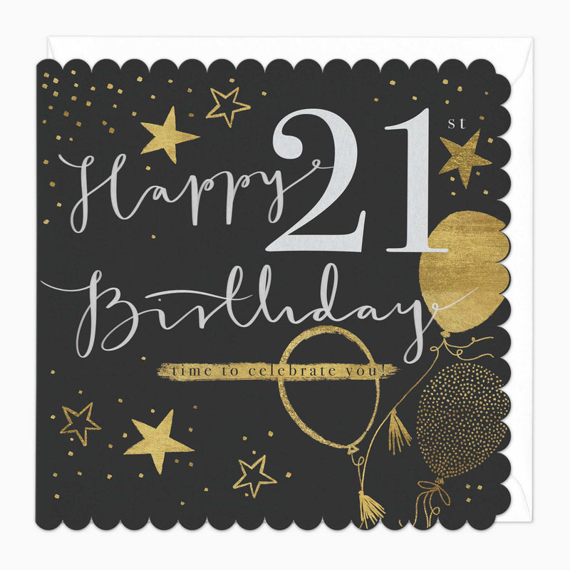 Greeting Card - F510 - Sparkinling 21st Birthday Scalloped Card - Sparkinling 21st Birthday Scalloped Card - Whistlefish