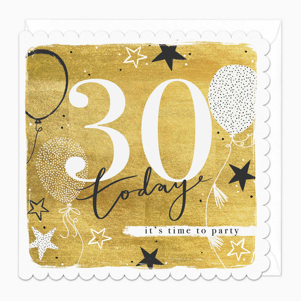 Greeting Card - F511 - Golden 30th Birthday Scalloped Card - Golden 30th Birthday Scalloped Card - Whistlefish