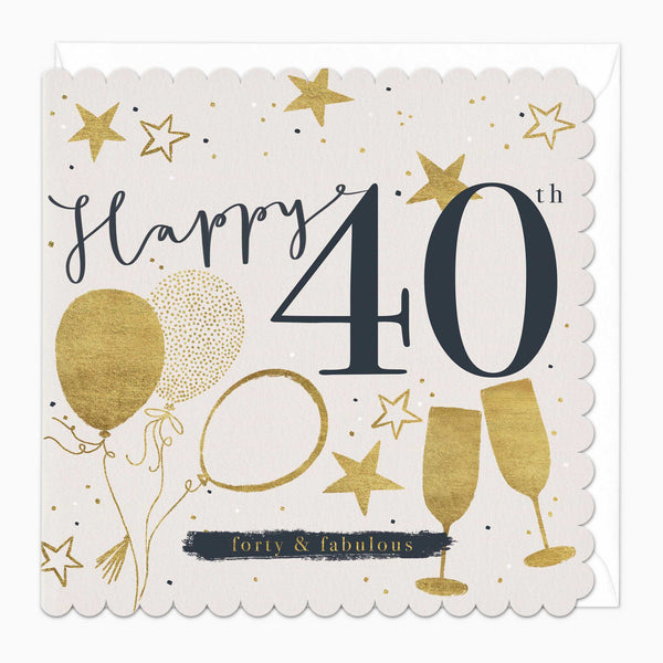 Greeting Card - F512 - Fabulous 40th Birthday Scalloped Card - Fabulous 40th Birthday Scalloped Card - Whistlefish