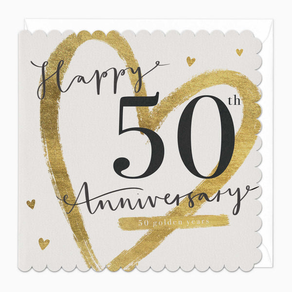 Greeting Card - F514 - Golden 50th Anniversary Scalloped Card - Golden 50th Anniversary Scalloped Card - Whistlefish