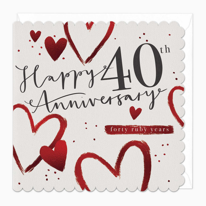 Greeting Card - F518 - 40th Ruby Anniversary Scalloped Card - 40th Ruby Anniversary Scalloped Card - Whistlefish