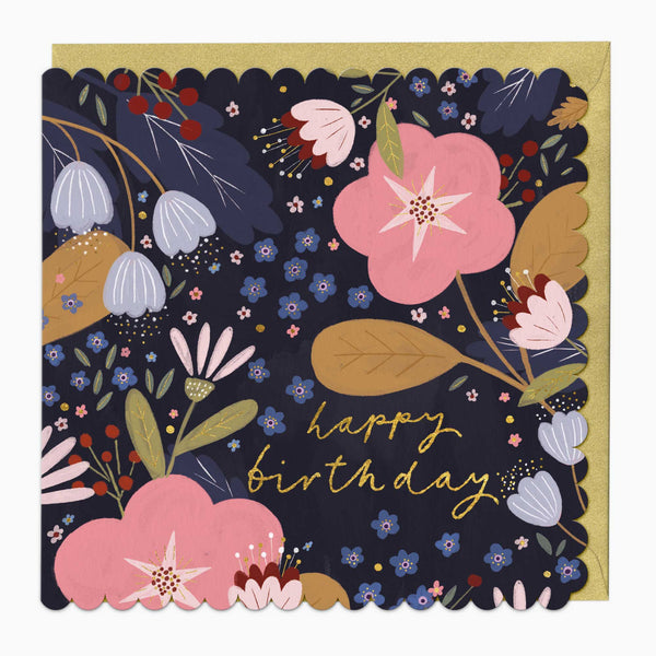 Greeting Card - F537 - Floral Scene Birthday Scalloped Card - Floral Scene Birthday Scalloped Card - Whistlefish