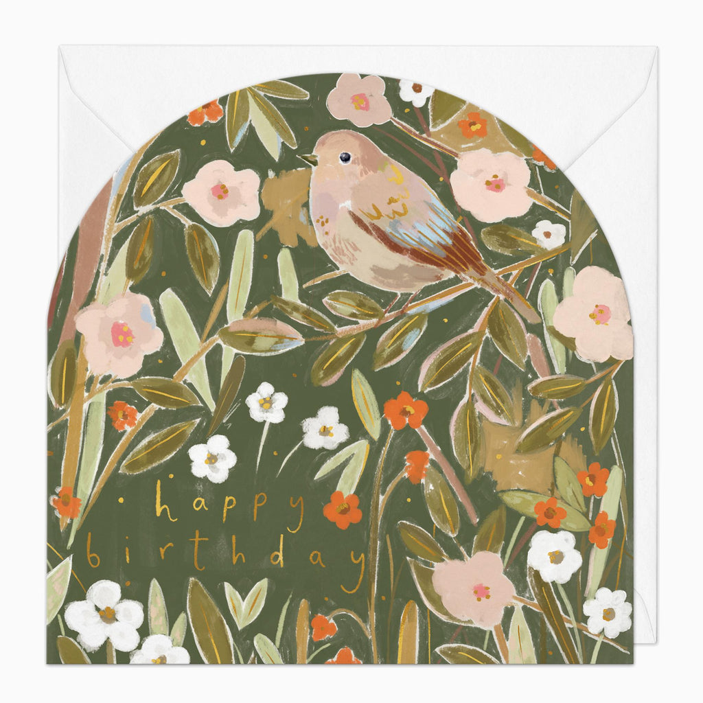 Greeting Card-G008 - Bird Among Wildflowers Birthday Arch Card-Whistlefish