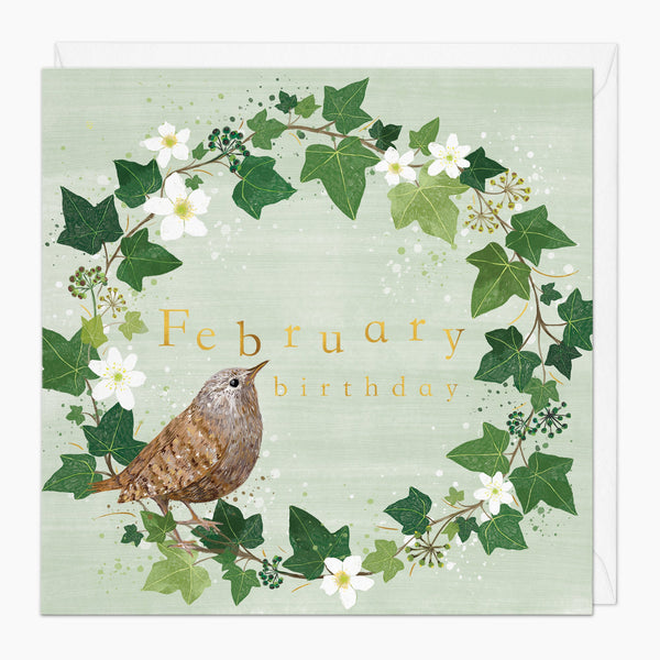 Greeting Card - G011 - Woodland Wreath February Birthday Card - Woodland Wreath February Birthday Card - Whistlefish