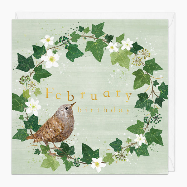Greeting Card-G011 - Woodland Wreath February Birthday Card-Whistlefish