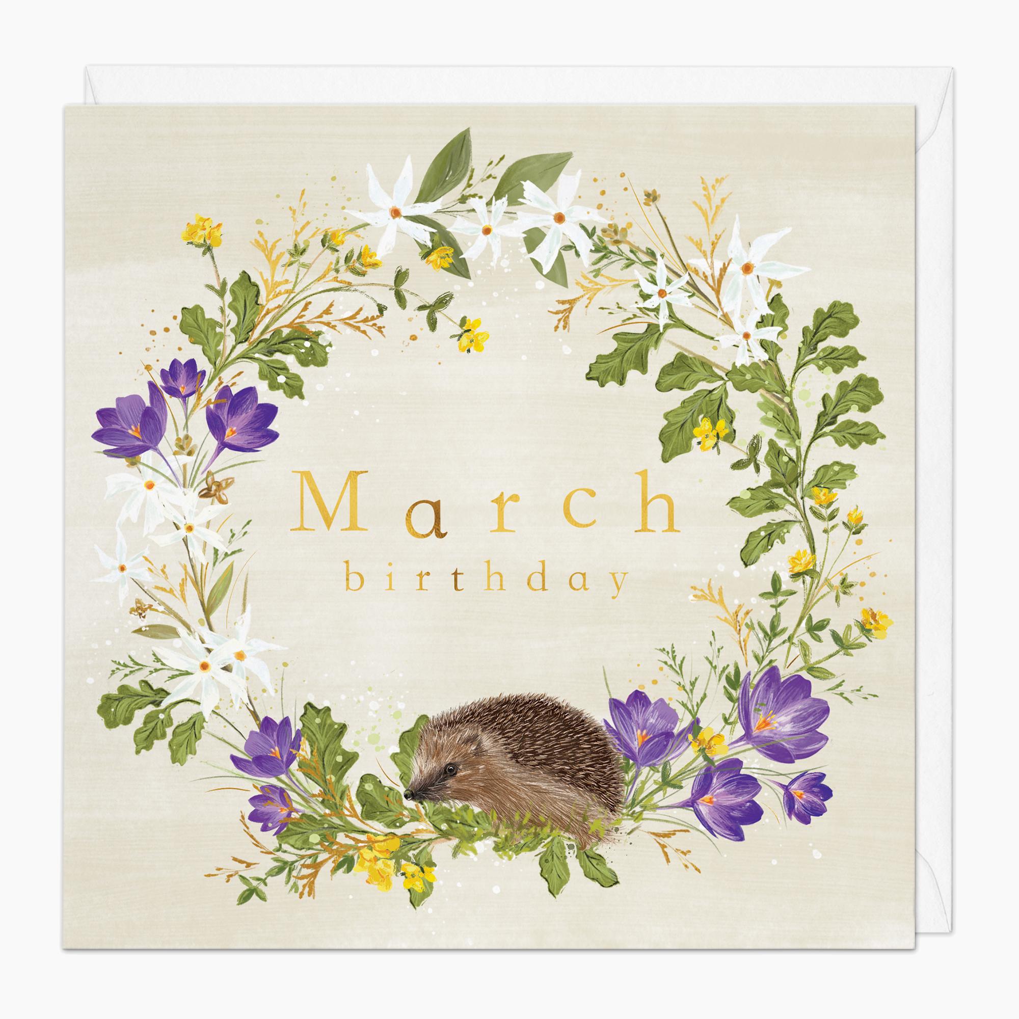 Greeting Card-G012 - Celtic Crocus Wreath March Birthday Card-Whistlefish