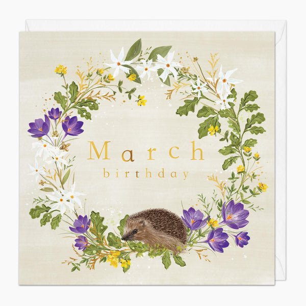 Greeting Card-G012 - Celtic Crocus Wreath March Birthday Card-Whistlefish