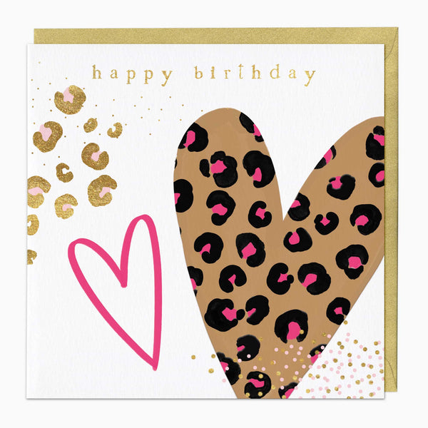 Greeting Card - G017 - Leopard Print Hearts Birthday Card - Leopard Print Hearts Birthday Card - Whistlefish