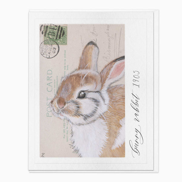 Greeting Card - G025 - Bunny Rabbit Vintage Art Card - Bunny Rabbit Vintage Art Card - Whistlefish