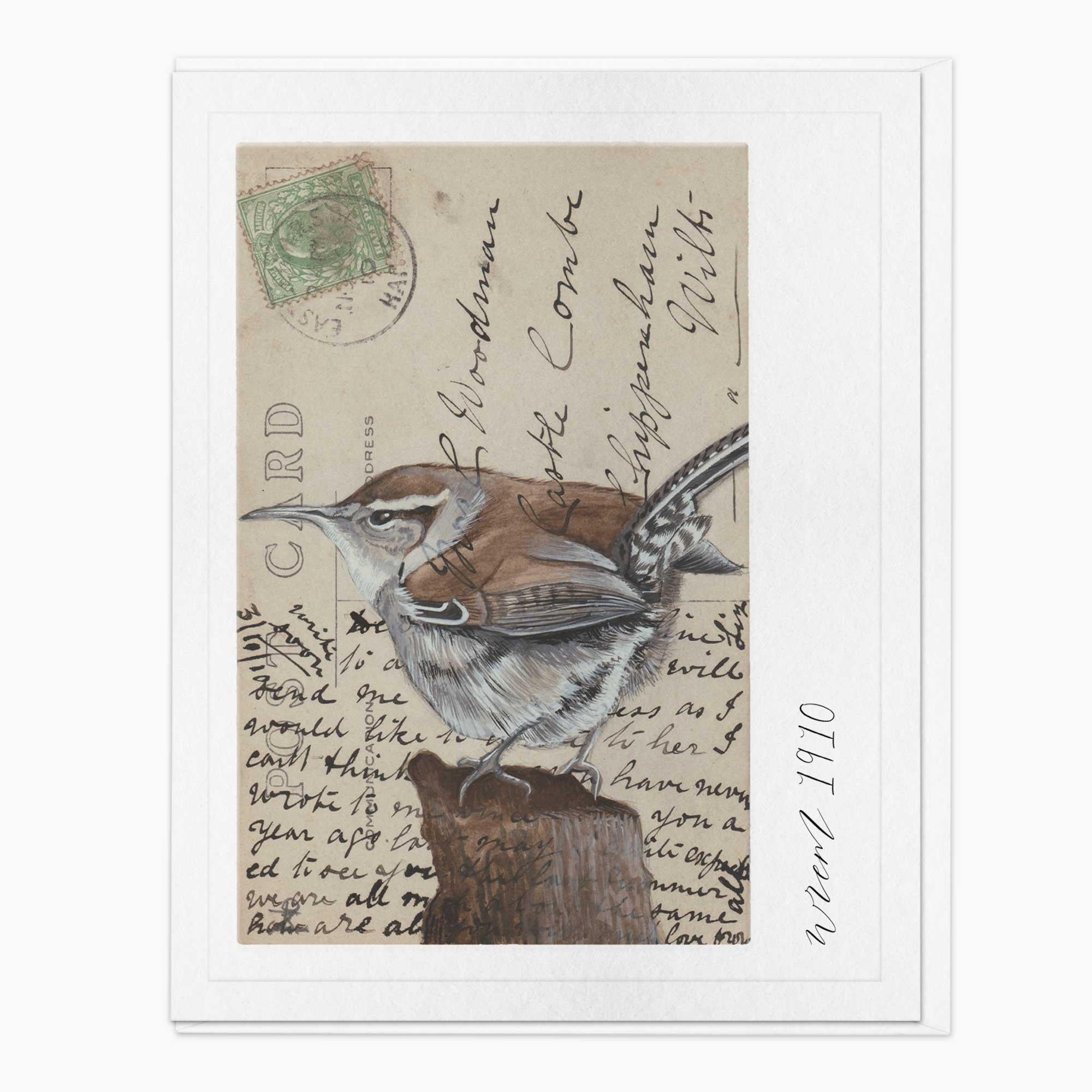 Greeting Card-G027 - Wren Vintage Art Card-Zenna Rogers Art