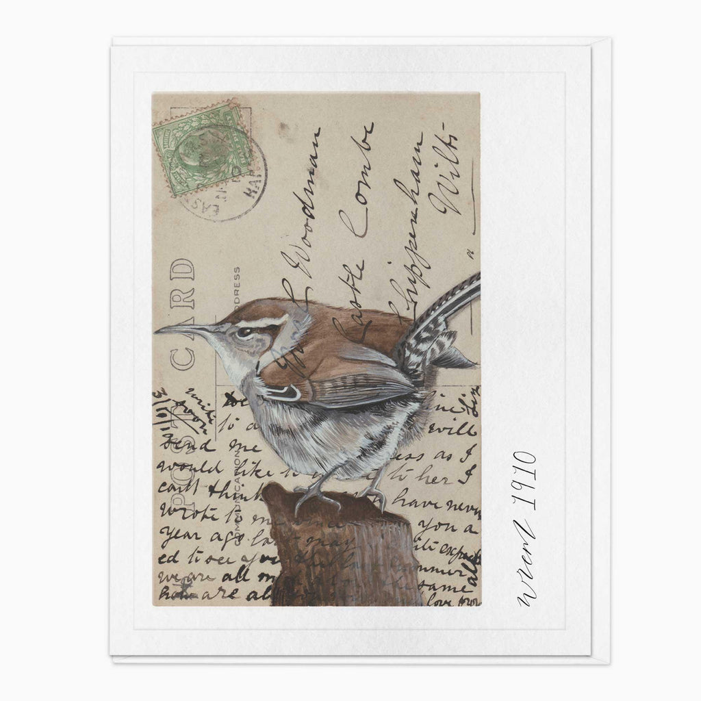 Greeting Card-G027 - Wren Vintage Art Card-Zenna Rogers Art