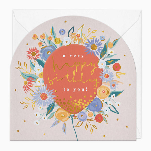 Greeting Card-G067 - Floral-Burst Birthday Arch Card-Whistlefish