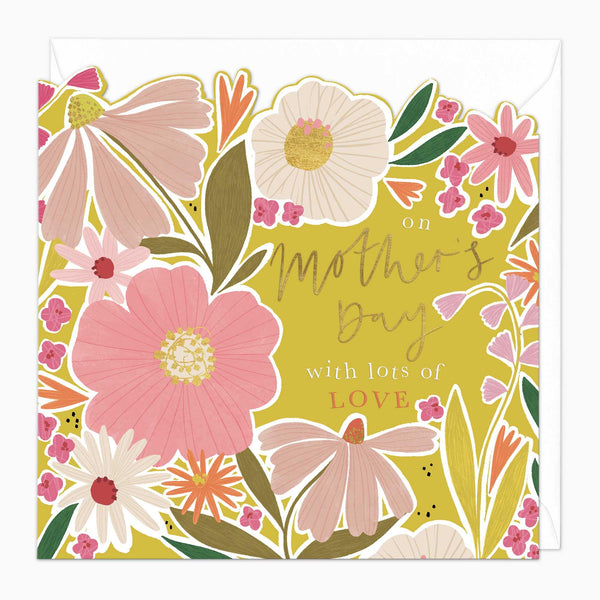 Greeting Card-G069 - Yellow & Pink Florals Mother's Day Card-Whistlefish