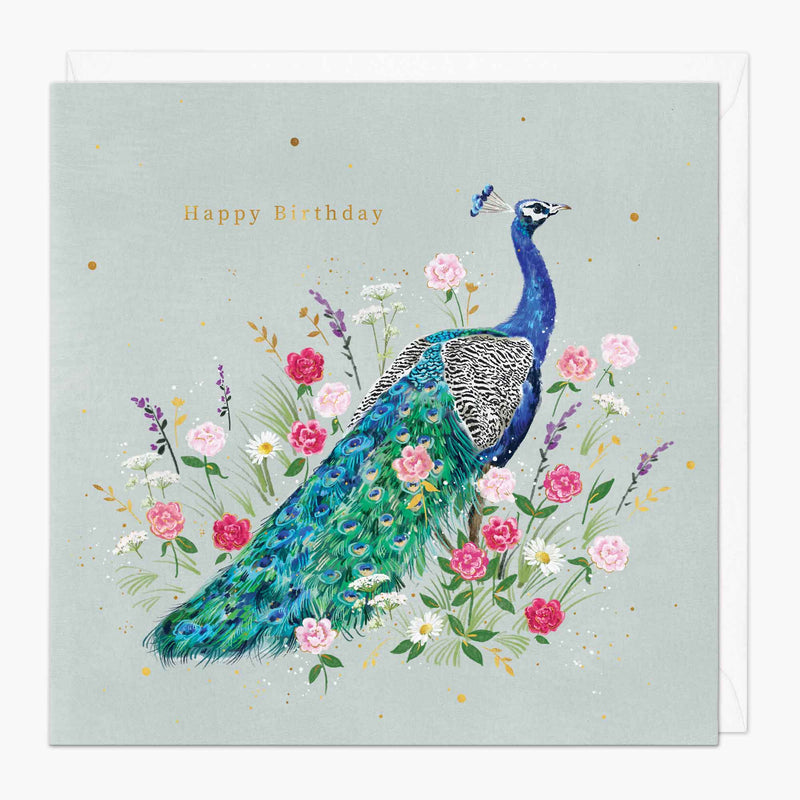 Greeting Card-G123 - Floral Peacock Birthday Card-Whistlefish