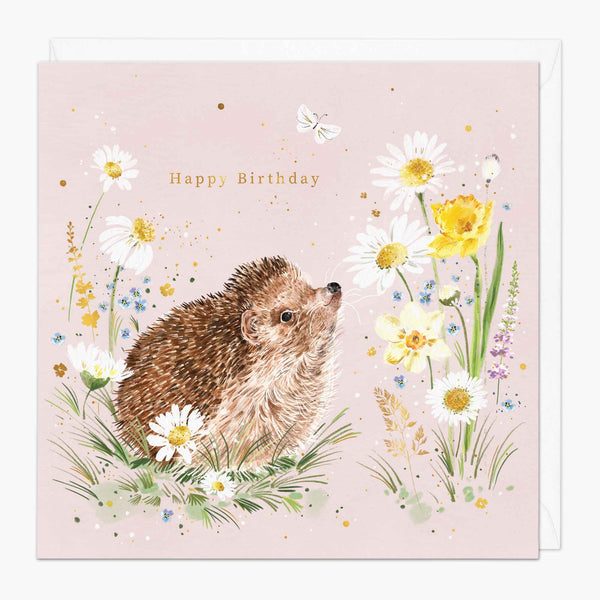 Greeting Card-G124 - Floral Hedgehog Birthday Card-Whistlefish