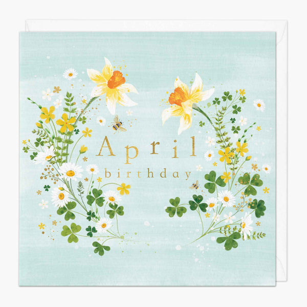 Greeting Card-G125 - Daisies & Daffodils April Birthday Card-Whistlefish