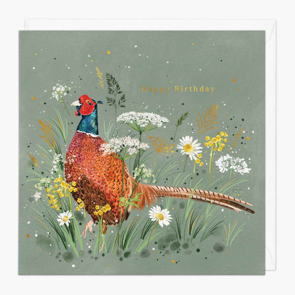 Greeting Card-G126 - Floral Pheasant Birthday Card-Whistlefish