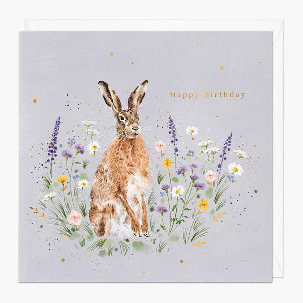 Greeting Card-G128 - Floral Hare Birthday Card-Whistlefish