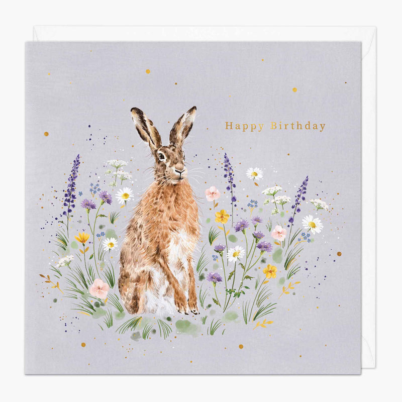 Greeting Card-G128 - Floral Hare Birthday Card-Whistlefish