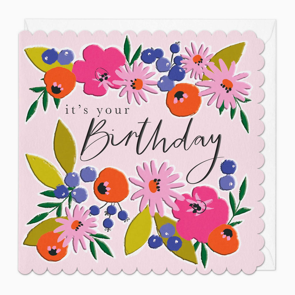 Greeting Card-G218 - Bright Bloom Scallop Birthday Card-Whistlefish